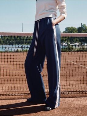 H&M Navy Wide-Leg Track Pants with White Side Stripe